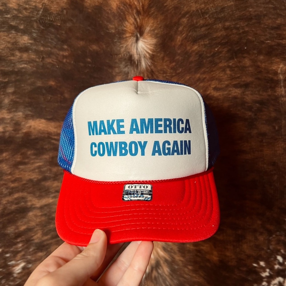 Red and Blue Trucker Hat - Make America Cowboy Again